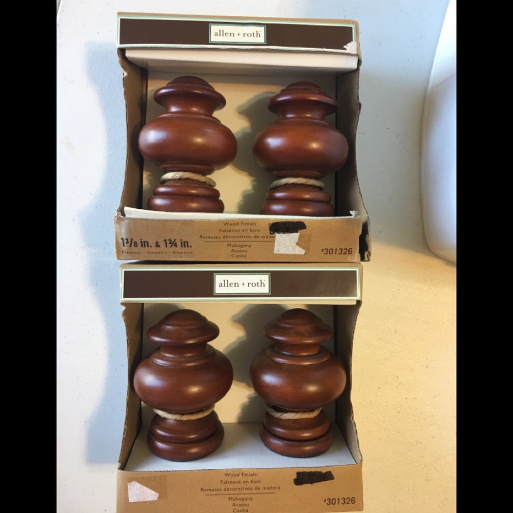 Allen & Roth Mahogany wood finials NIB (2)sets